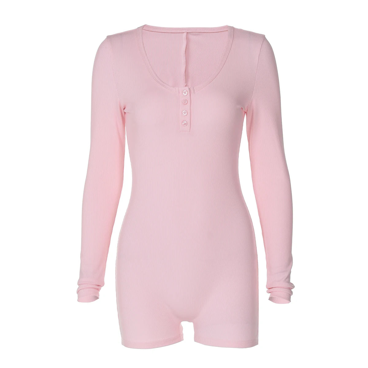 Hugcitar Spring Ribbed Solid Square Collar Long Sleeve Buttons Sexy Bodycon Skinny Playsuit Women Casual Romper Streetwear Sport