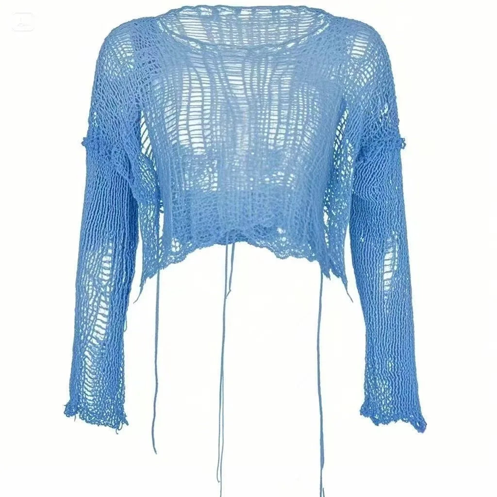 Y2K Hollow-Out Crop Sweater
