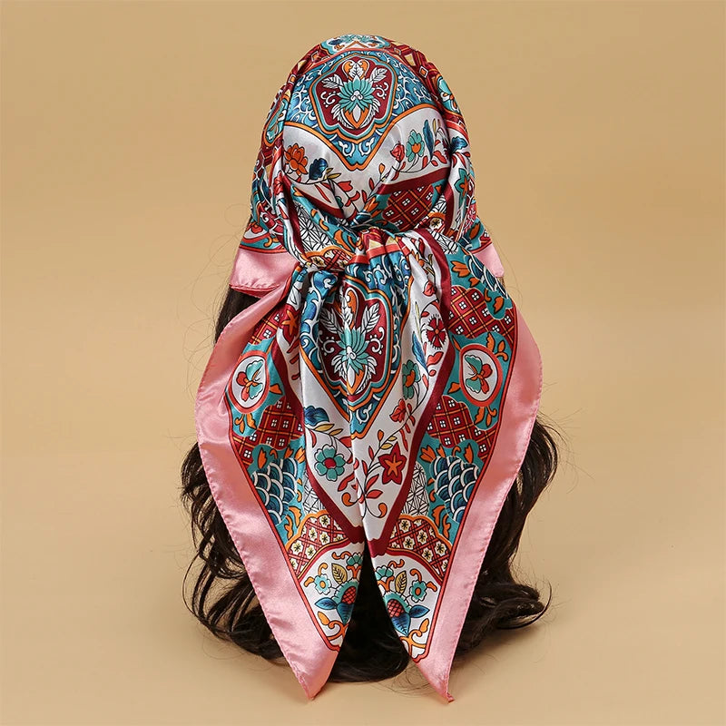 Printed Satin Square Scarf