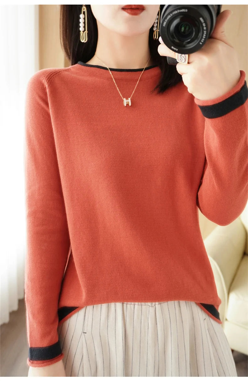 Cotton Round-Neck Loose Knit Sweater