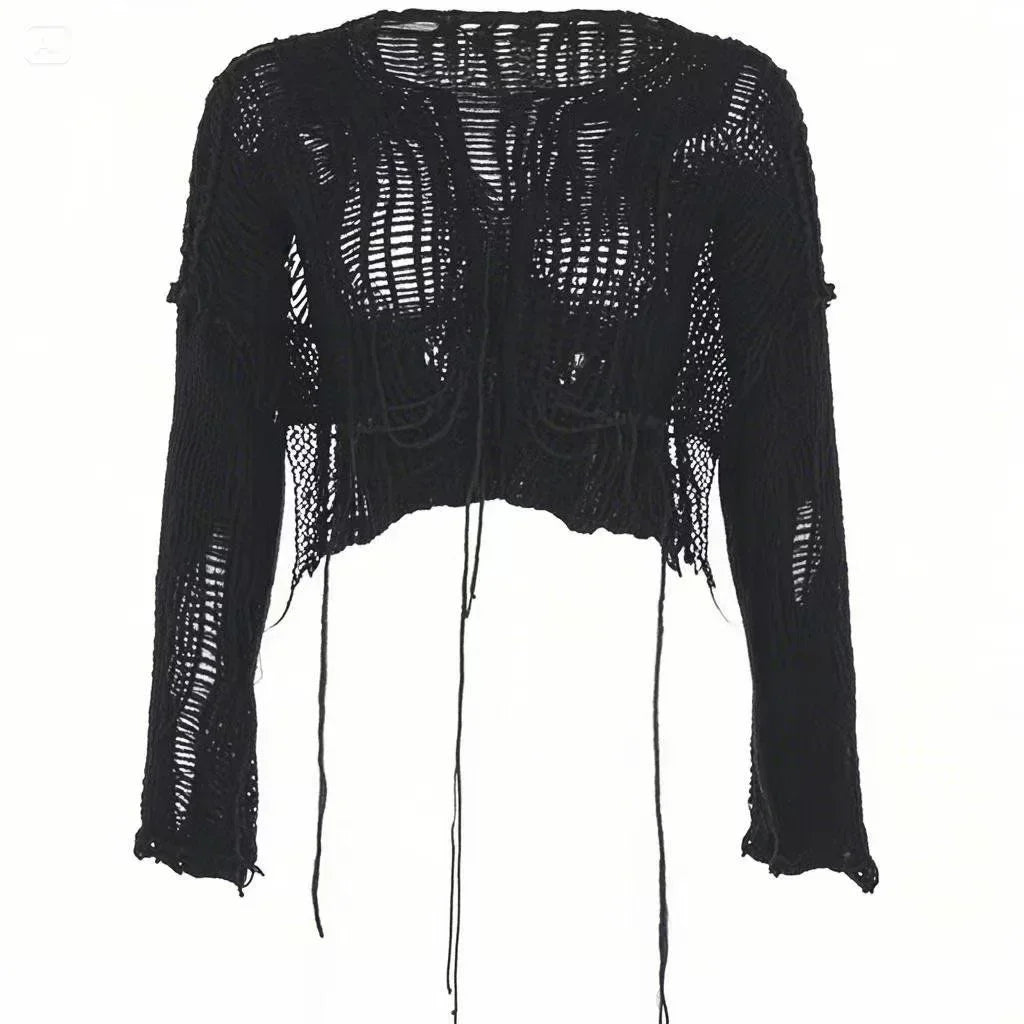 Y2K Hollow-Out Crop Sweater