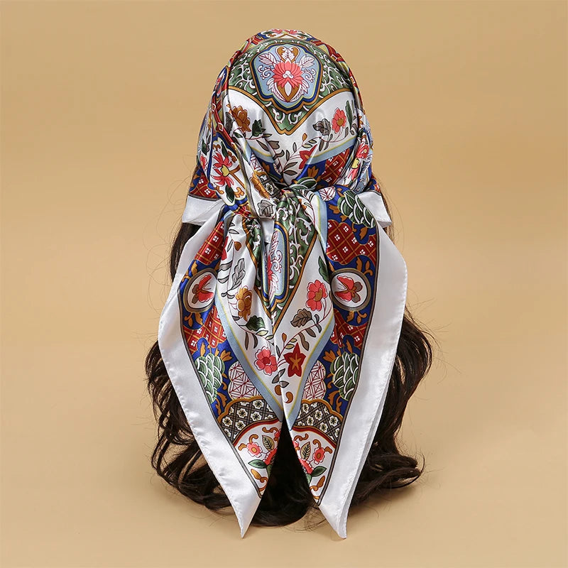 Printed Satin Square Scarf