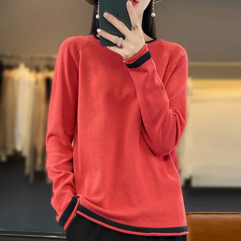 Cotton Round-Neck Loose Knit Sweater