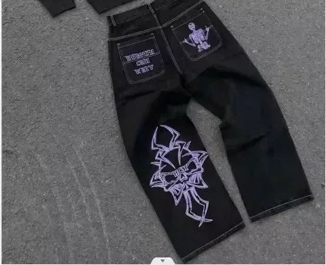 Rhinestone Wing Embroidered Flare Jeans